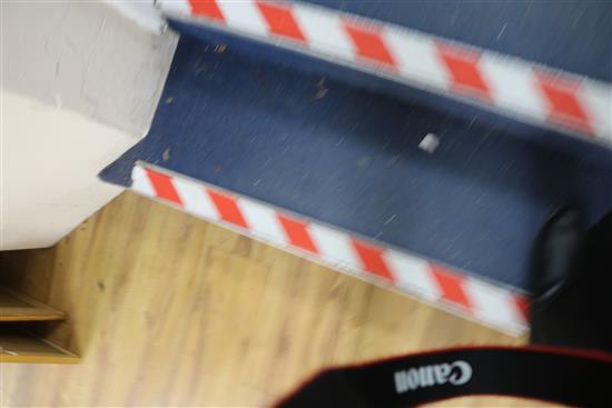 An oval glass centre table, 230cm, faults